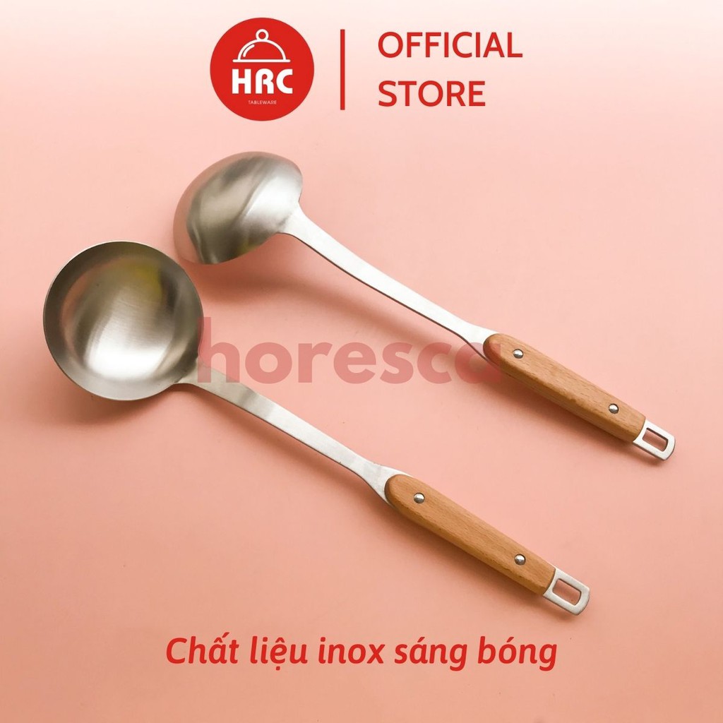 Muôi múc canh múc cơm cán ốp gỗ cao cấp (HÀNG ĐẸP) Muôi lẩu Hàn Quốc inox cao cấp