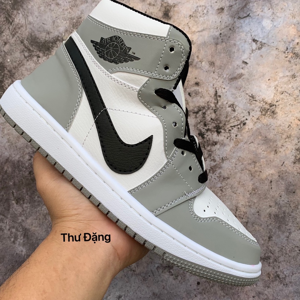 Giày thể thao jodan JD1 Retro High Light Smoke Grey cao cổ xám logo đen, GIÀY JORDAN XÁM CỔ CAO