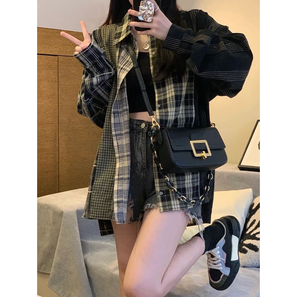 Áo sơ mi ZHELIHANGFEI tay dài dáng rộng chống nắng phong cách Mỹ cổ điển thời trang