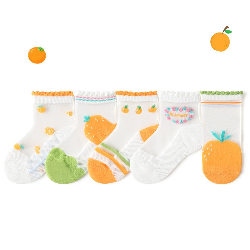 Set 5 Đôi Vớ Bằng Cotton Nhẹ Thoáng Khí In Họa Tiết Trái Cây Dễ Thương Thời Trang Mùa Hè 2022 Cho Bé