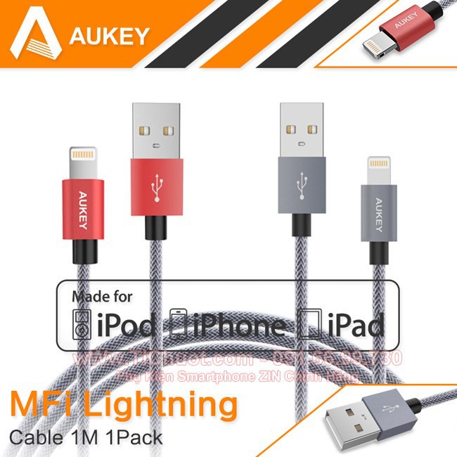 Cáp Lightning Aukey chuẩn MFi CB-D24 Metal Carbon, dây lưới cacbon