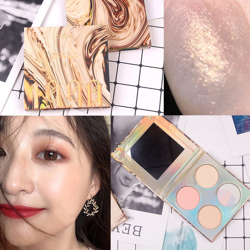 Bảng phấn highlight 4 màu óng ánh lâu trôi không thấm nước