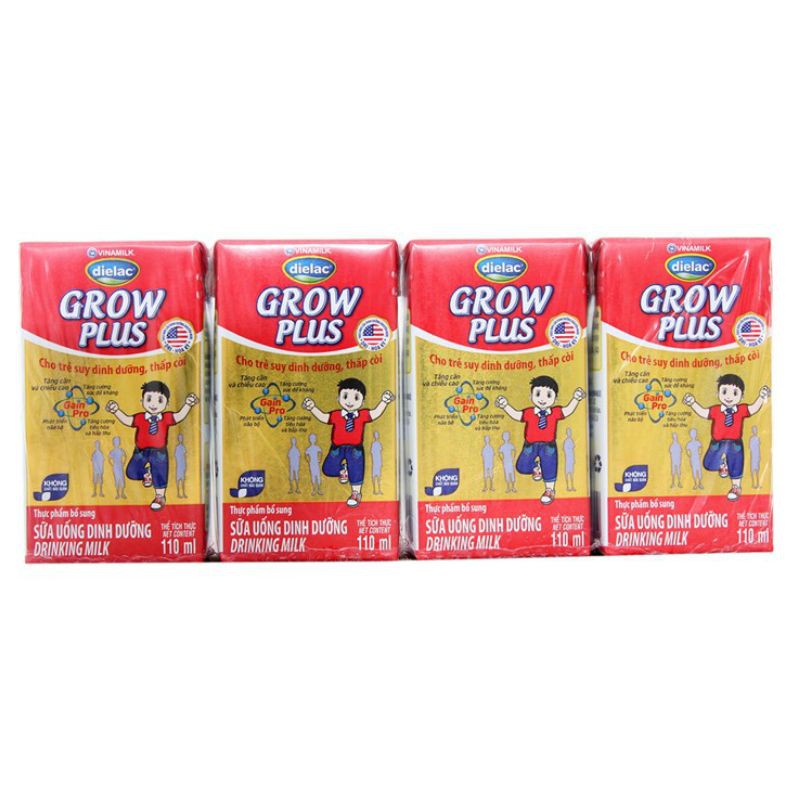Lốc 4 hộp sữa Dielac Grow Plus bổ sung dinh dưỡng 110ml