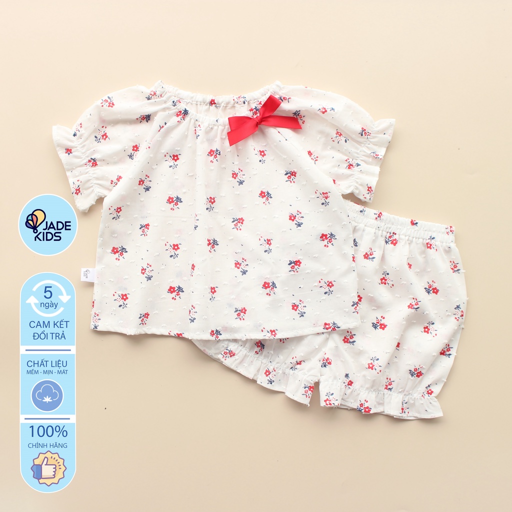 Đồ bộ cho bé gái JADEKIDS | Đồ bộ cho bé gái chất liệu mềm mịn, nhẹ mát đính nơ đỏ điệu có size cho bé từ 5kg tới 17kg