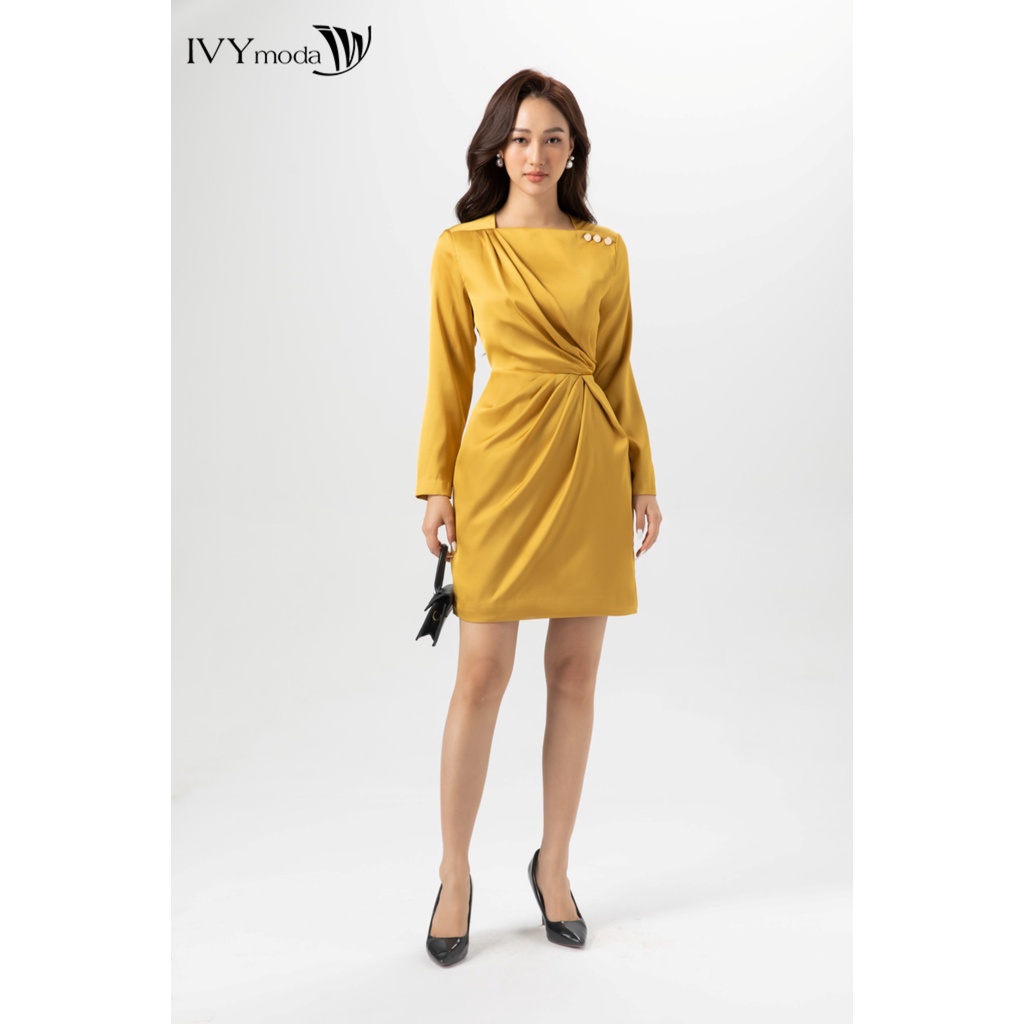 Đầm lụa xếp tay dài IVY moda MS 48M7045