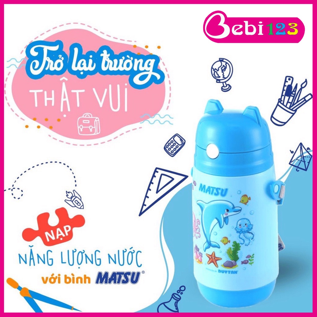 Bình nước đi học MATSU 400ml nhựa Duy Tân có dây đeo cho bé