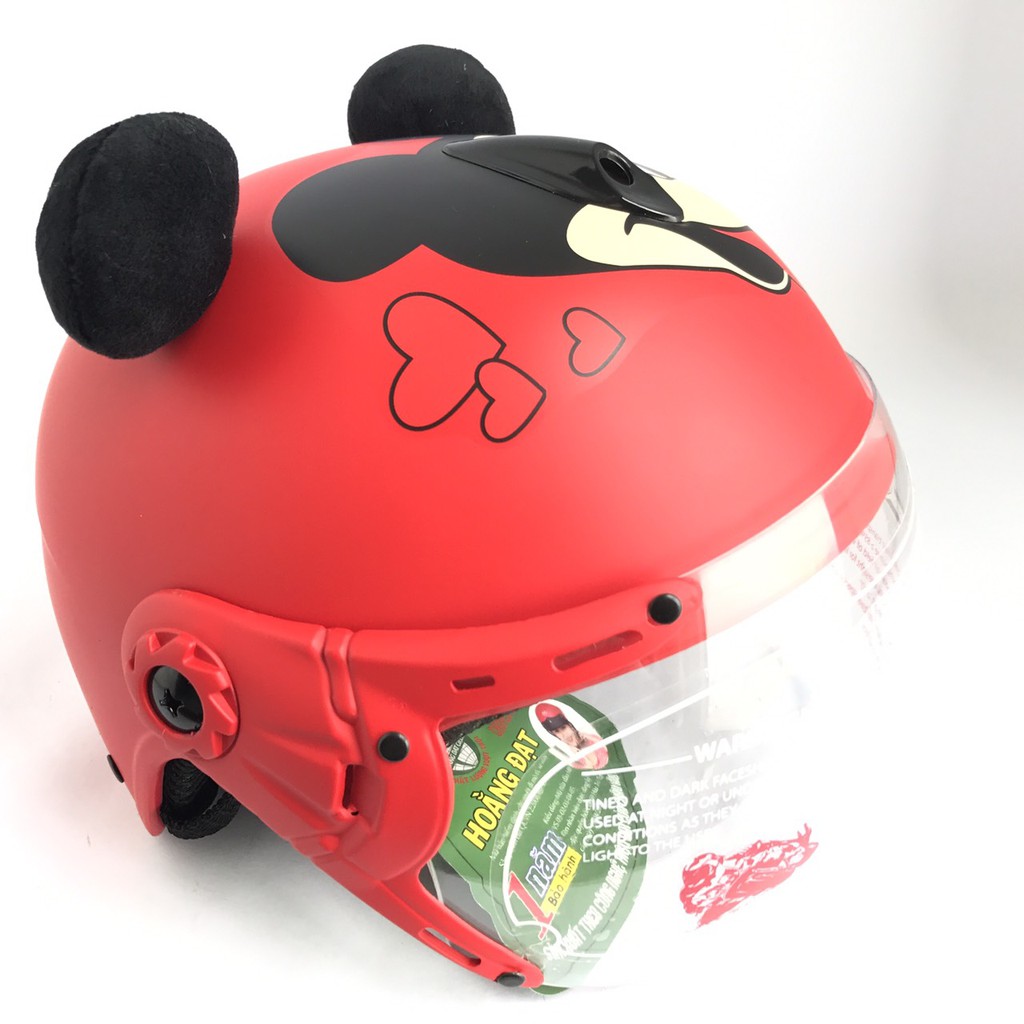 Mũ bảo hiểm trẻ em có kính V&amp;S Helmet Chuột Micky đỏ