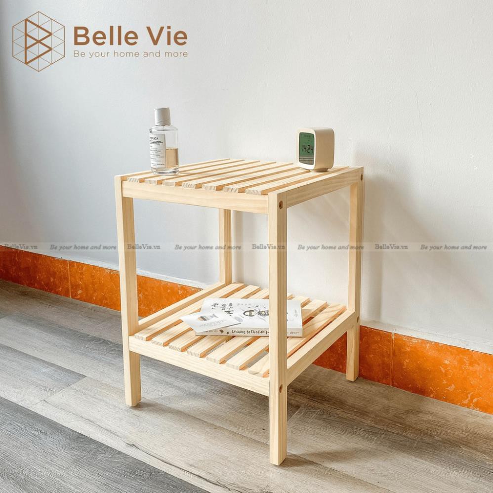 Sale giá sốc  Kệ Đầu Giường Khung Gỗ Mặt Nan 2 Tầng BELLEVIE Kệ Gỗ Đa Năng Để Đầu Giường Shelf 2F [Freeship 10k]