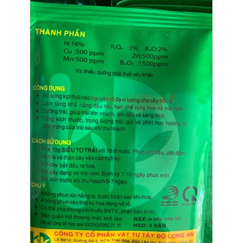Phân bón lá siêu to trái BỘ 2 gói - Siêu to trái Tây đô gói lướn 20gr