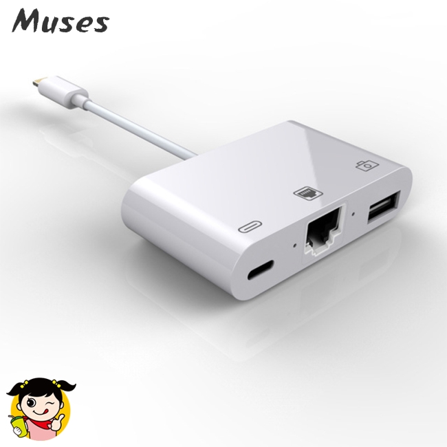 Muse07 3 in 1 Charger Adapter iPhone Interface to LAN 100Mbps/1000Mbps Ethernet RJ45 Adapter OTG USB 3.0