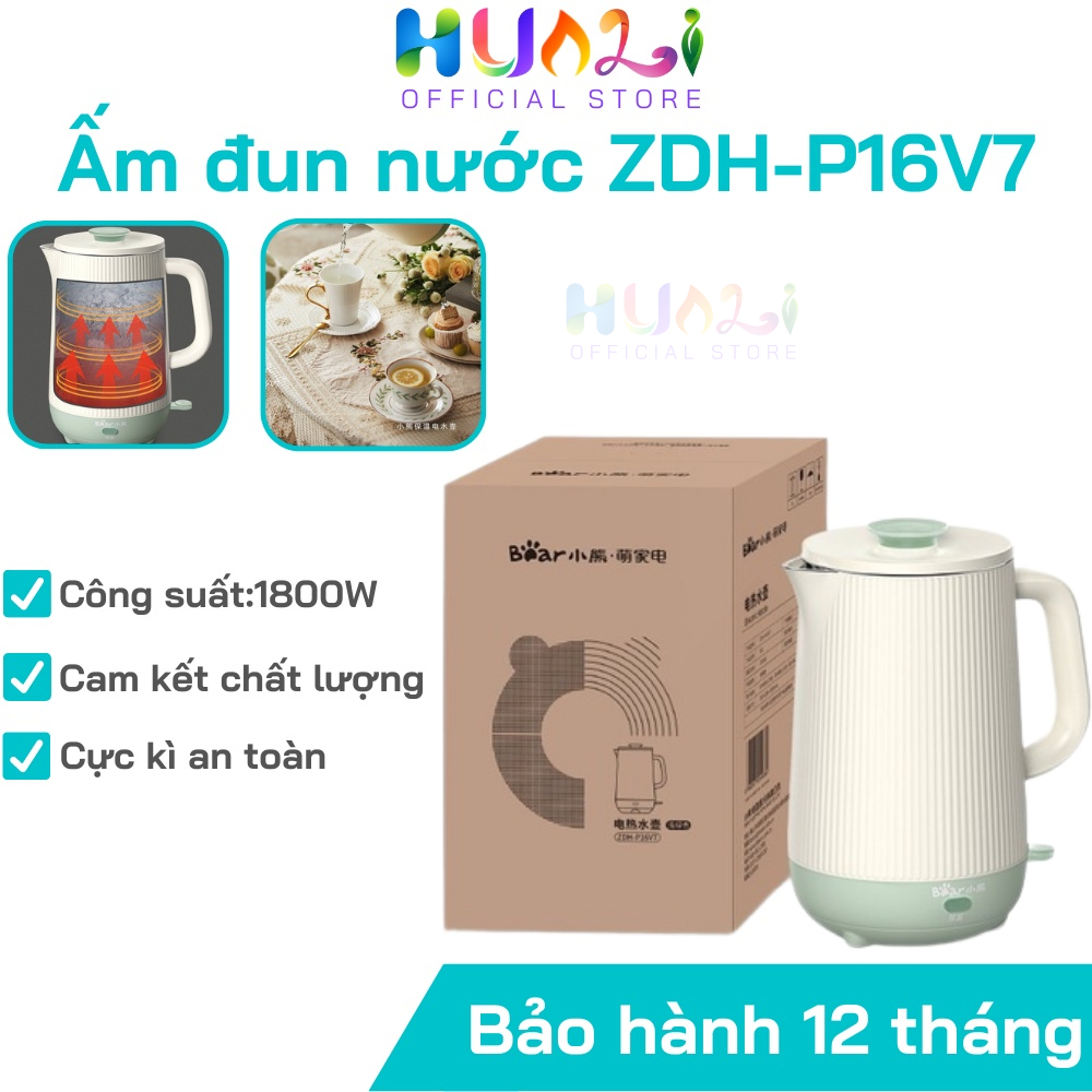 Ấm đun nước ZDH-P16V7 điện 1.6L. Pha trà không gỉ Tự động ngắt điện cực kì an toàn
