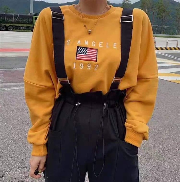 Áo croptop cờ Mỹ Los Angeles dài tay DTR0919