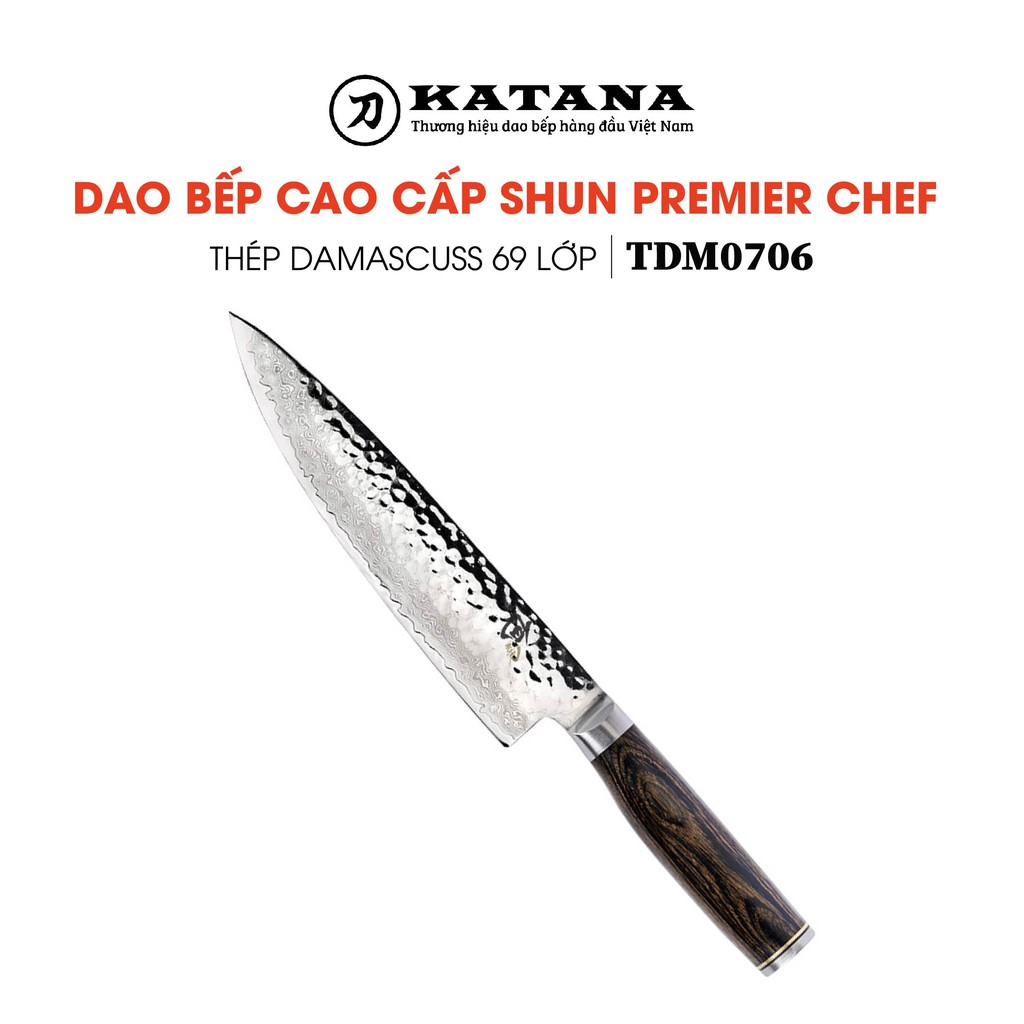 Dao bếp Nhật cao cấp Shun Premier Chef - Dao thái thịt cá thép Damascuss 69 lớp TDM0706