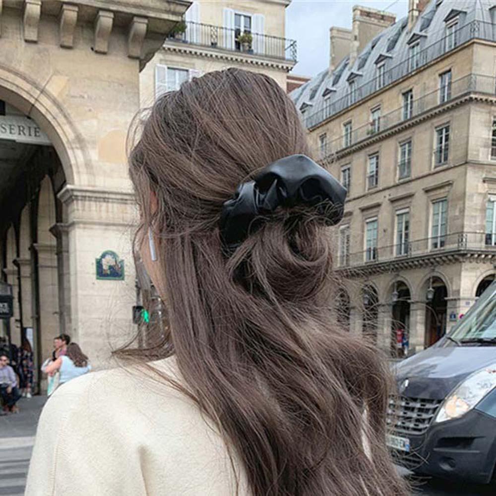 Dây Buộc Tóc Scrunchies Chất Liệu PU Lấp Lánh Phong Cách Retro Pháp Đơn Giản