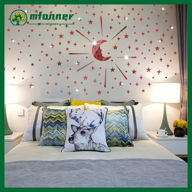 Set 105 Miếng Dán Tường Tráng Gương 3d Hình Trăng Sao Chống Nước Có Thể Tái Sử Dụng