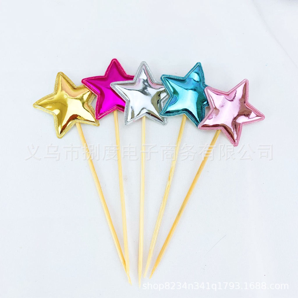 Set 5 Phụ Kiện Trang Trí Bánh Kem Bằng PU Giả Hình Ngôi Sao/Trái Tim/ Vương Miện Xinh Xắn