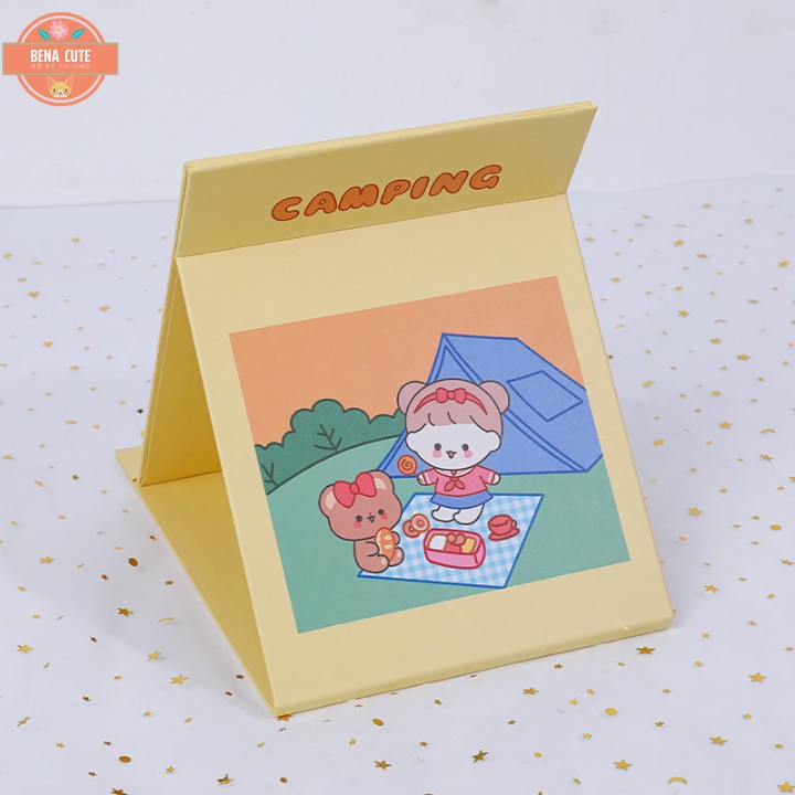 Gương trang điểm❤️DỄ THƯƠNG❤️ mini để bàn gấp giấy hoạt hình mang theo mình tiện lợi