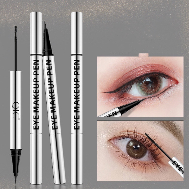 Mascara Kiêm Bút Kẻ Mắt Hai Đầu Chuốt Dày Cong Mi Lâu Trôi Không Thấm Nước 2 Trong 1