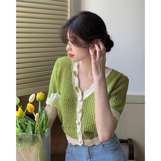 ÁO LEN MỎNG DÁNG CROPTOP XANH BƠ SIÊU XINH - DAILYWEAR