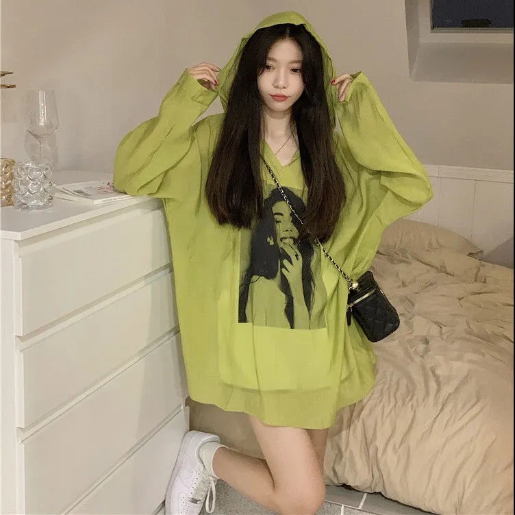 Jiashucheng Áo Khoác Chống Nắng Tay Dài Có Nón Thoáng Khí In Họa Tiết Retro Mỹ Hàng Mới 2023 Dành Cho Bạn Nữ