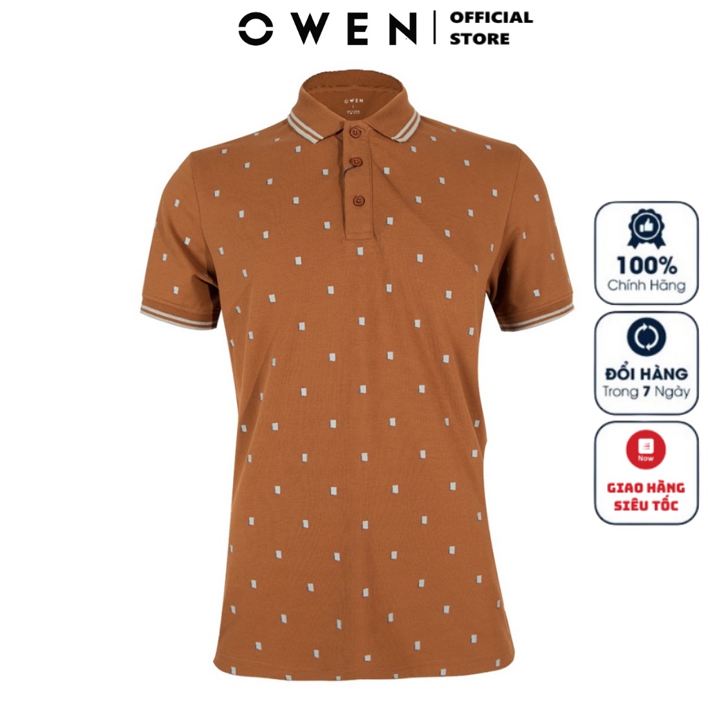 Áo Thun Polo Nam Ngắn Tay Có Cổ Bẻ OWEN APV220341 Phông Màu Nâu Đậm Chấm Bi Trắng Vải Cotton Cao Cấp Dáng Body Fit