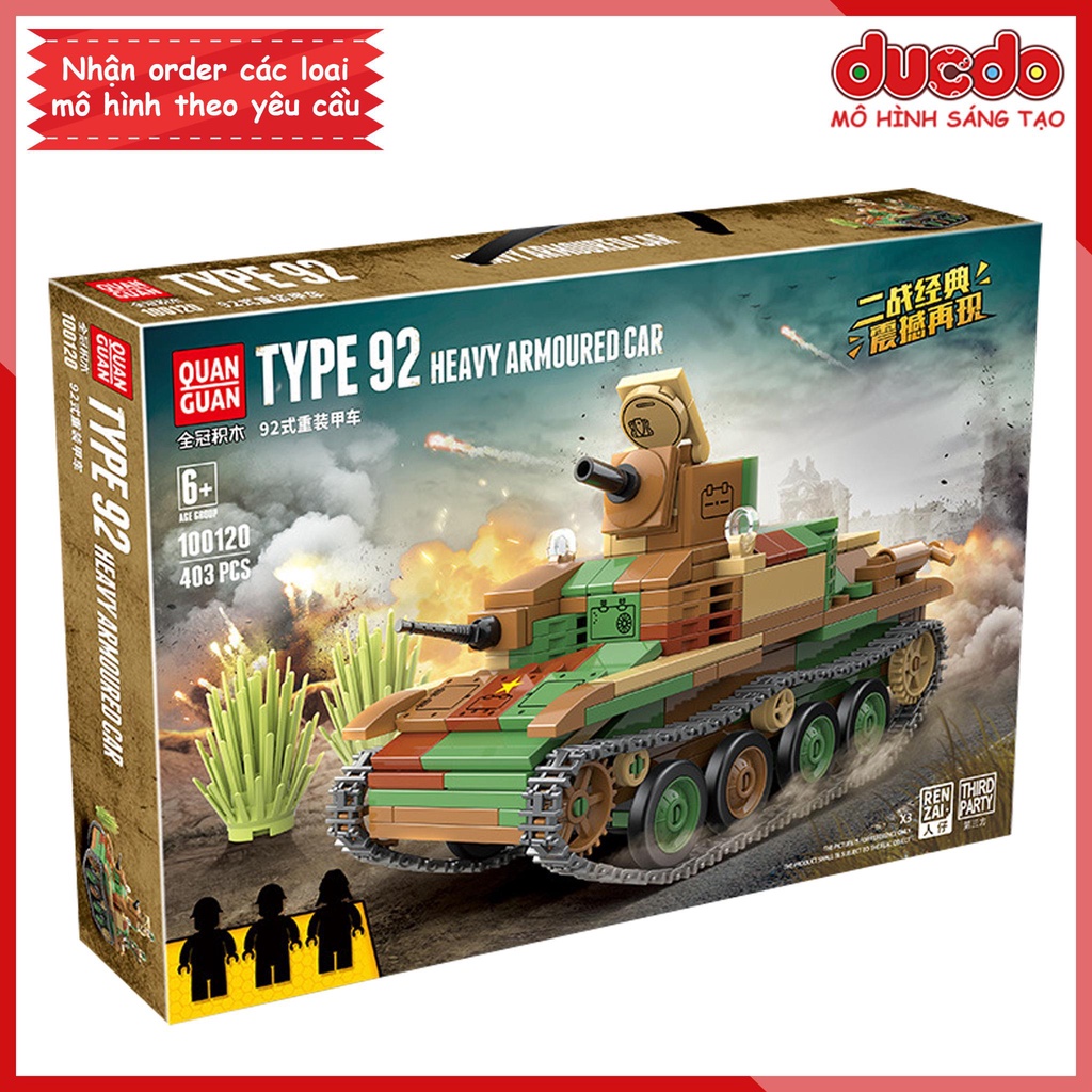 Lắp ghép Siêu tank Type 92 Heavy Armoured Car - Đồ chơi Xếp hình Mô hình WW2 QuanGuan 100120