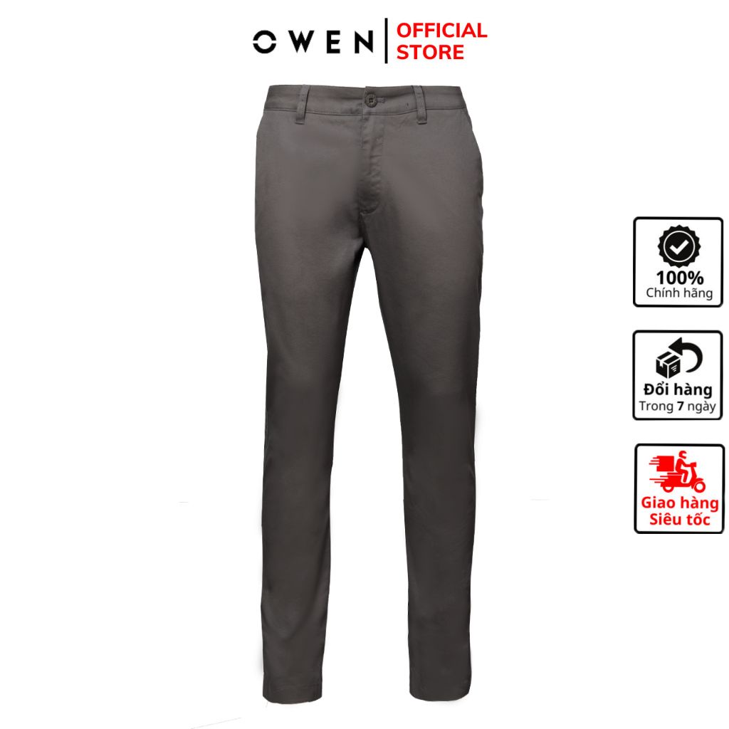 Quần dài kaki nam Owen QKSL220496 khaki công sở cao cấp màu xám dáng slim fit ôm nhẹ vải thô cotton mềm mát thấm hút