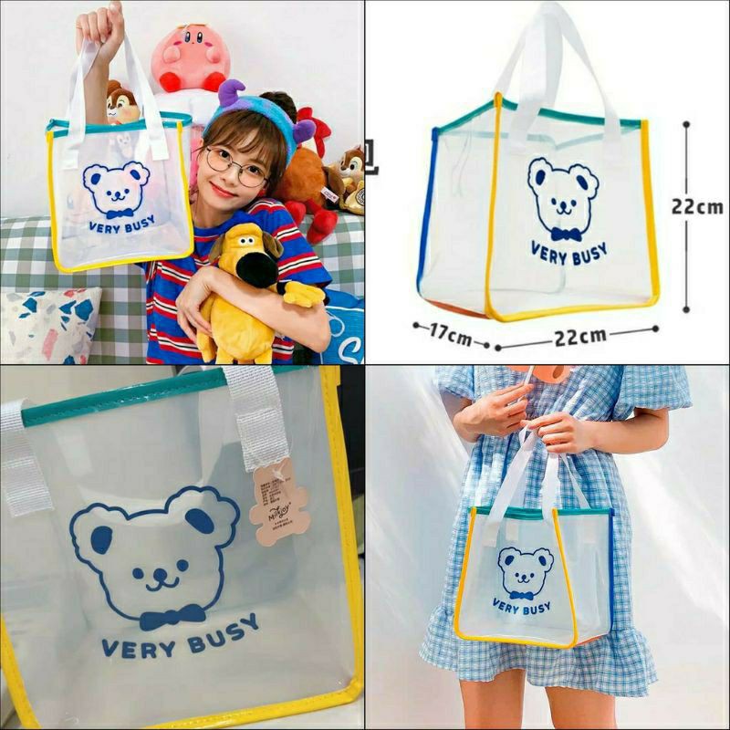 (Order 20 ngày) Túi xách pvc trong suốt đựng cơm trưa loại to Bentoy Milkjoy gấu very busy 7 màu