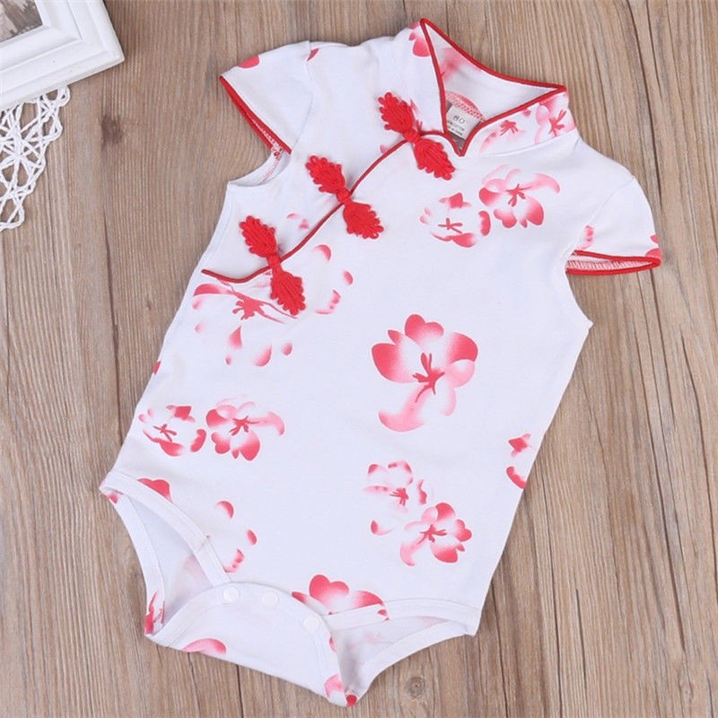 BღBღNew Fashion Newborn Baby Girl Cute QiPao Bodysuit Floral Romper Infant Cheongsam Jumpsuit