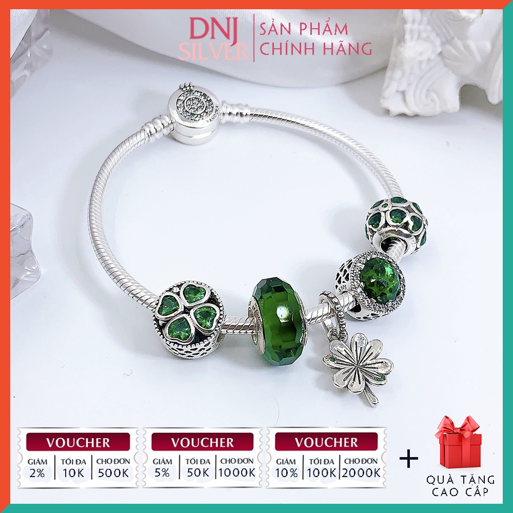 [Hàng cao cấp] Vòng tay bạc 925 cao cấp dành cho nữ - Vòng tay charm bạc Cỏ 4 lá may mắn dành cho nàng mệnh Mộc - DNB001