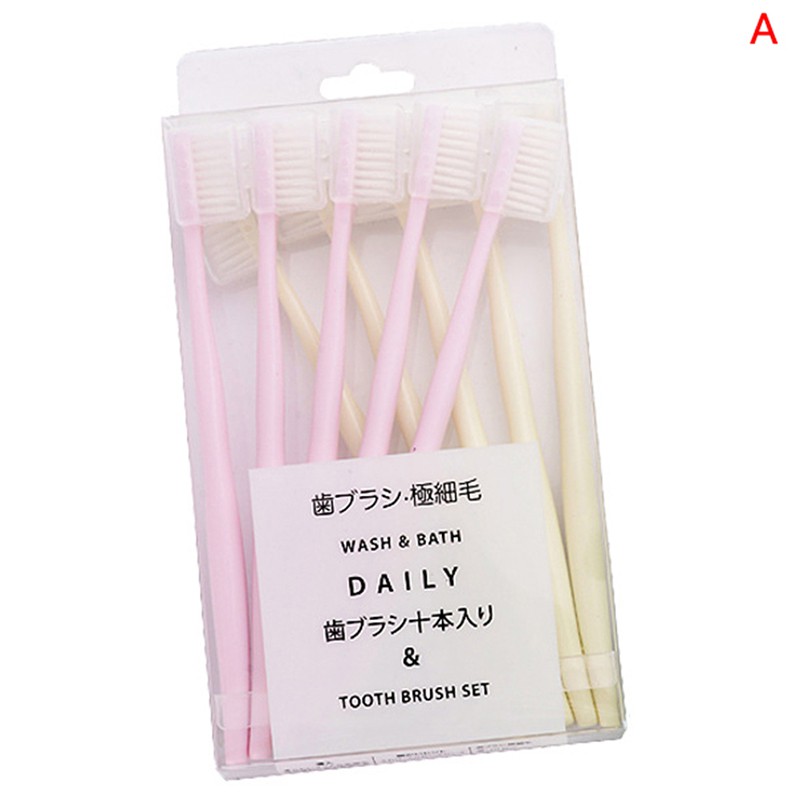 Set 10 Bàn Chải Đánh Răng Nano Siêu Mịn Kèm Bàn Chải Than Tre Cho Người Lớn
