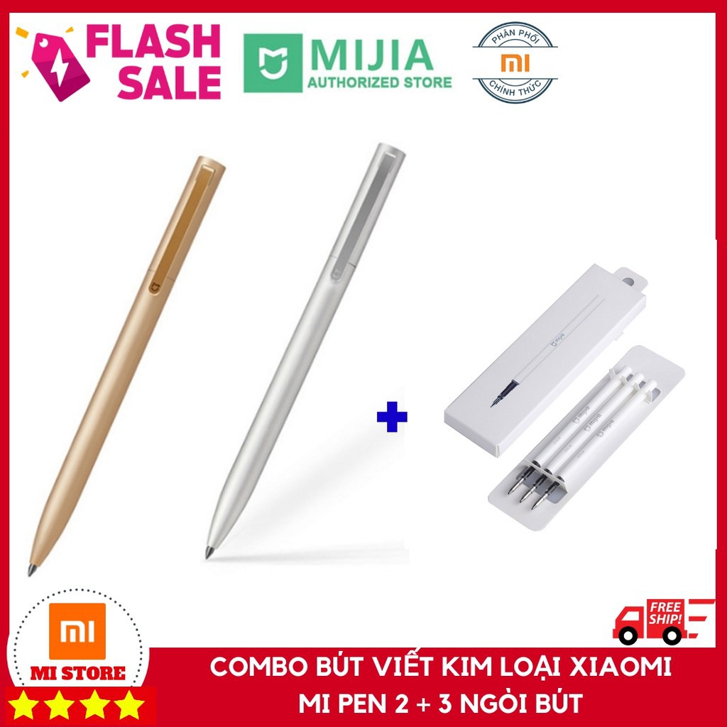 COMBO BÚT VIẾT KIM LOẠI XIAOMI  MI PEN 2 + 3 NGÒI BÚT MỰC XANH