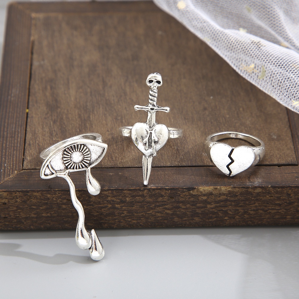 Set 3 Nhẫn Đeo Khớp Ngón Tay Thiết Kế Đơn Giản Phong Cách Punk Gothic Cho Nữ