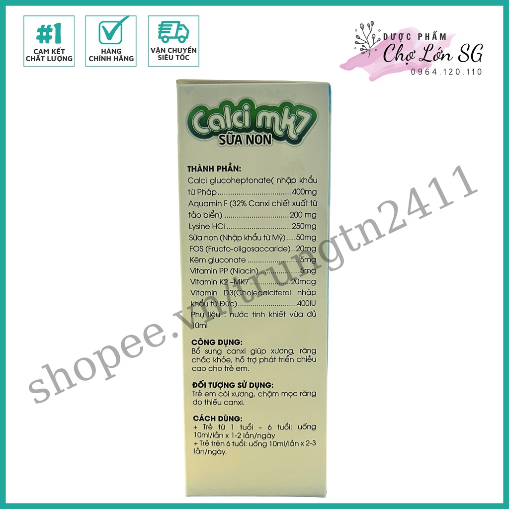Siro calci mk7 colostrum bổ sung canxi, giúp xương răng chắc khỏe, tăng chiều cao - Hộp 20 ống