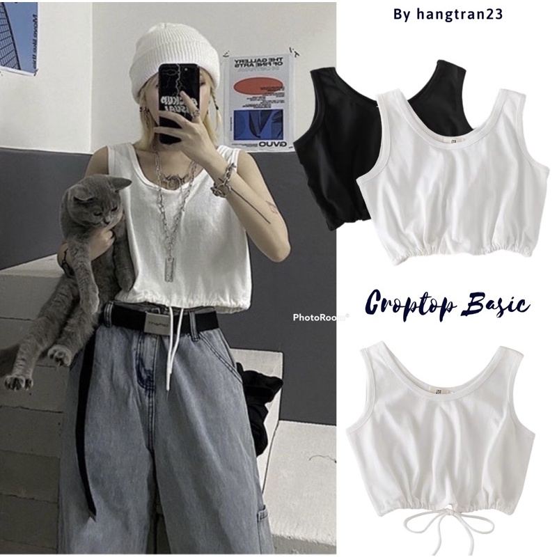Áo thun CROPTOP BASIC 2 MÀU TRƠN có rút eo cực Hottrend