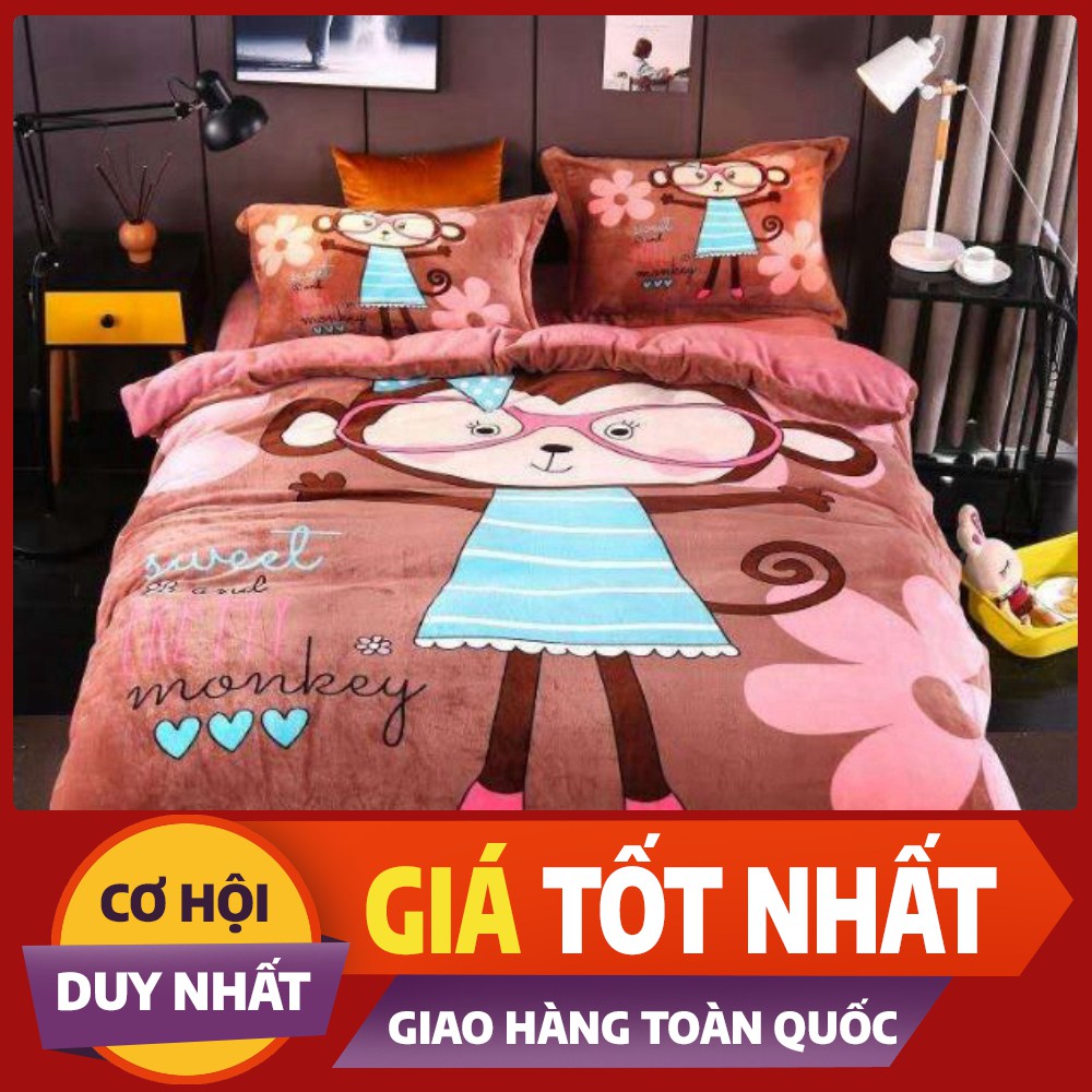 Bộ chăn ga gối nỉ nhung 3D (nhiều màu)