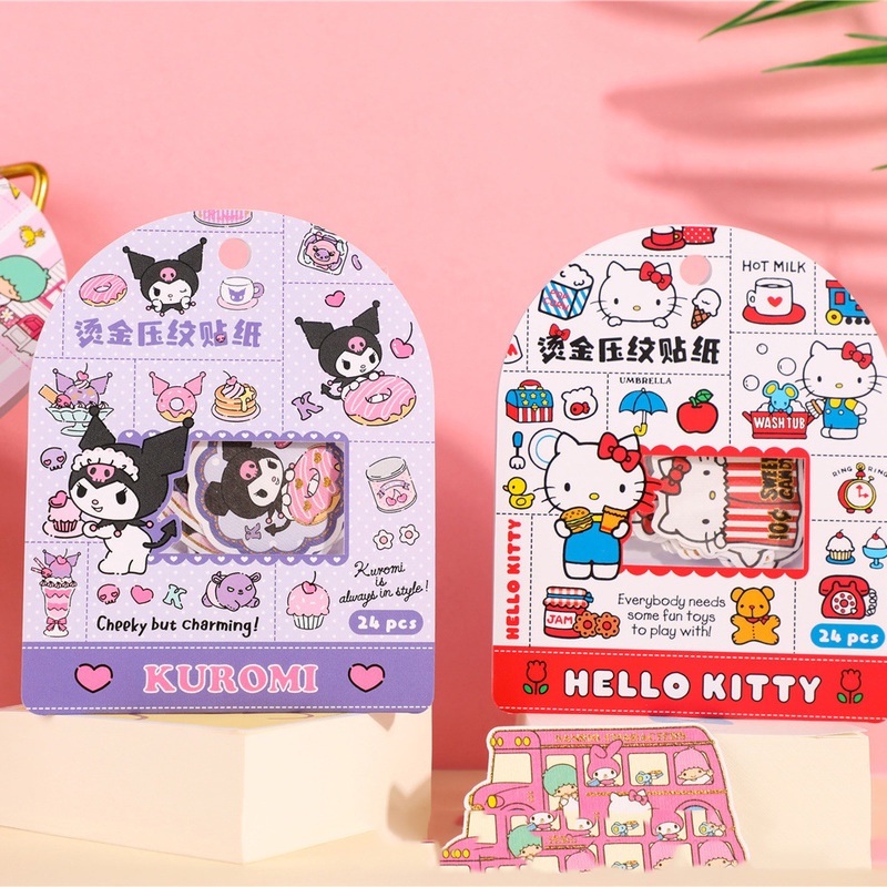 SANRIO Bộ 24 Miếng Dán Trang Trí Sổ Tay Hình Mèo Hello Kitty DIY