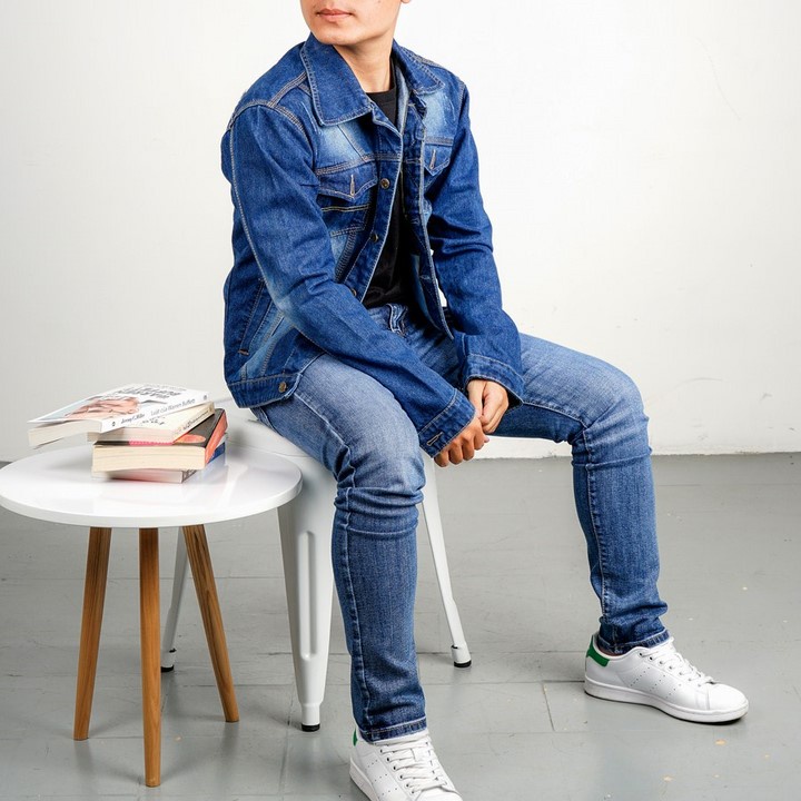 Áo khoác jean nam xanh xước TS85 chất jean dày, siêu đẹp Tronshop