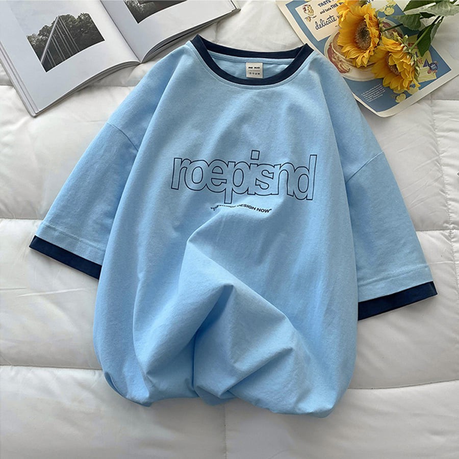 Áo thun nam nữ unisex   ⚡Có Video +Ảnh Thật⚡  Áo cộc, cổ phối màu from rộng đủ màu và size