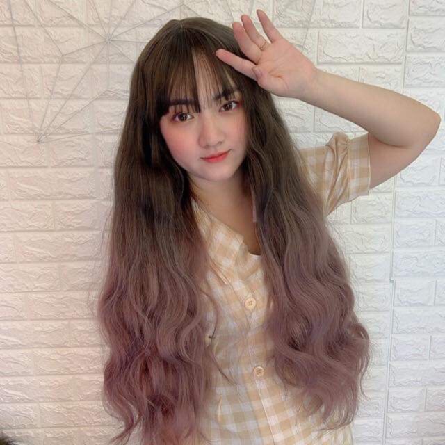 Tóc giả cả đầu ❤️FRRESHIP❤️ Tóc giả nguyên đầu xù dài omber hồng