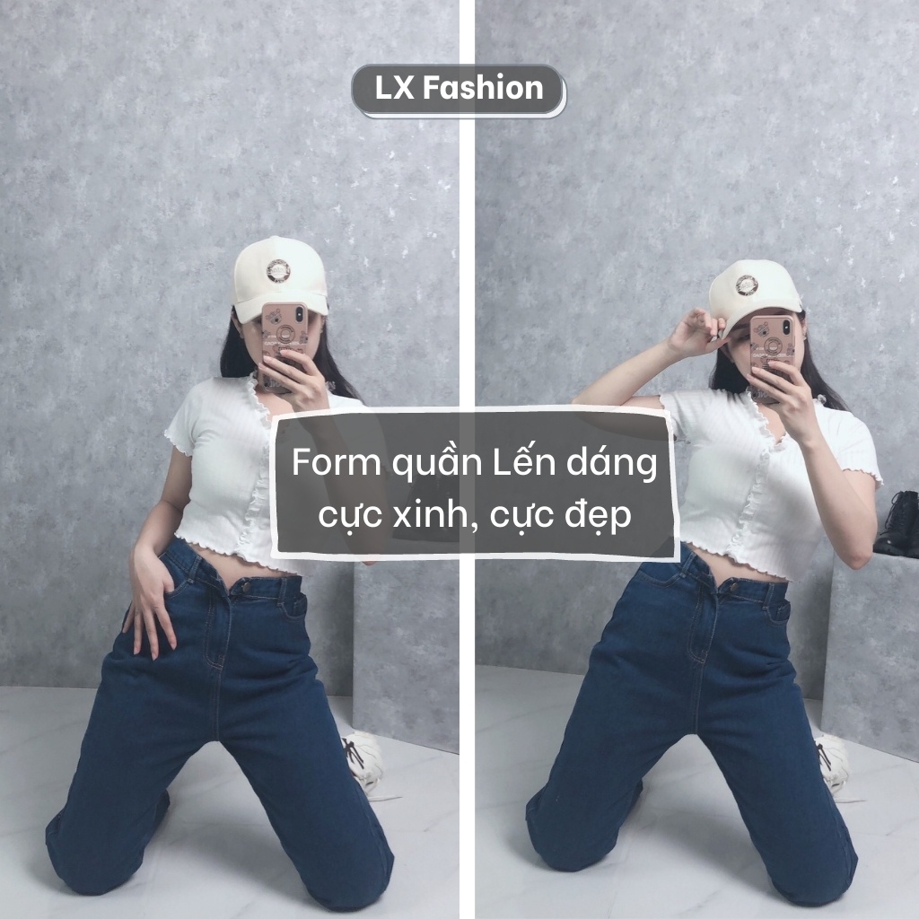 Quần jean nữ ống rộng ❤️ Cạp lưng cao màu xanh dáng ống suông chất bò dầy dặn trẻ trung LX41