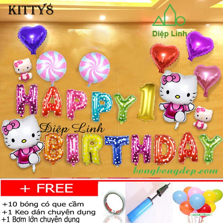 Sét bóng trang trí sinh nhật chủ đề Hello Kitty - Diệp Linh