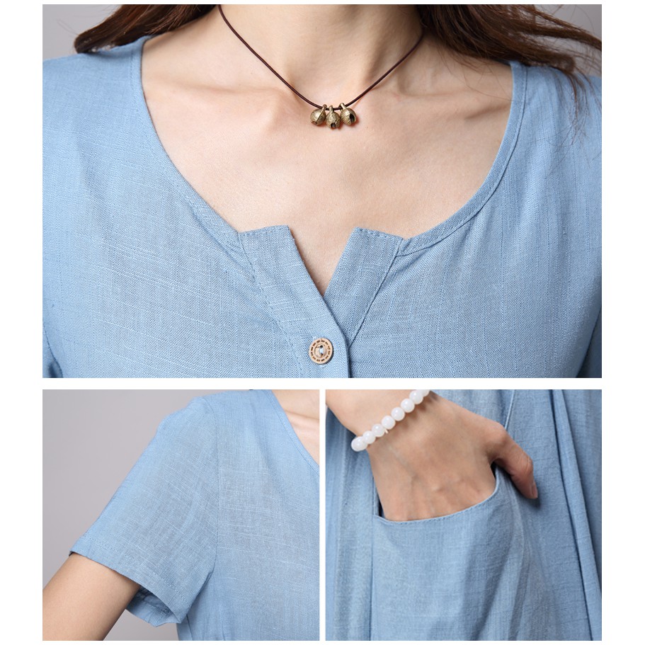 ĐẦM SUÔNG CHUN EO PHỐI TÚI CHÉO - DS116