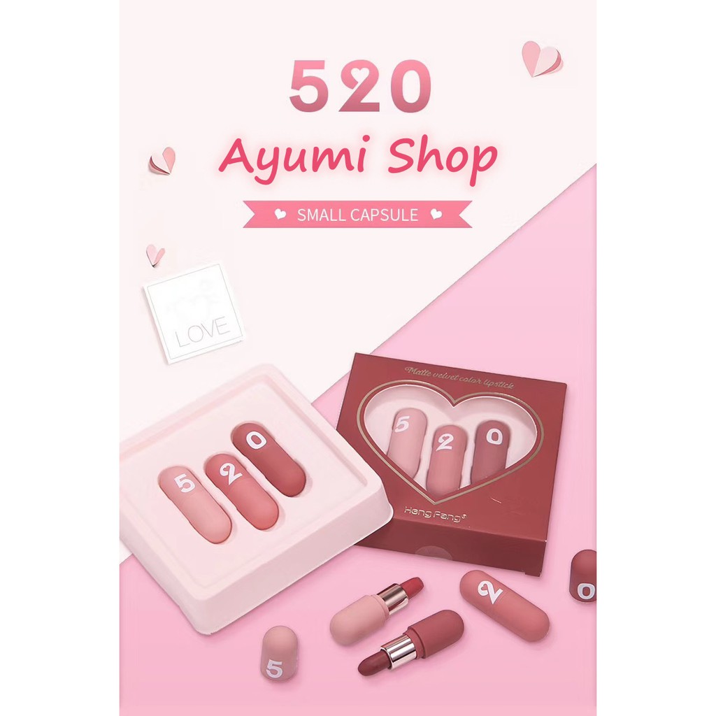 Bộ son thỏi học sinh Capsule 520 Velvet Mini 3 cây + Quà tặng Vòng tay phong thủy