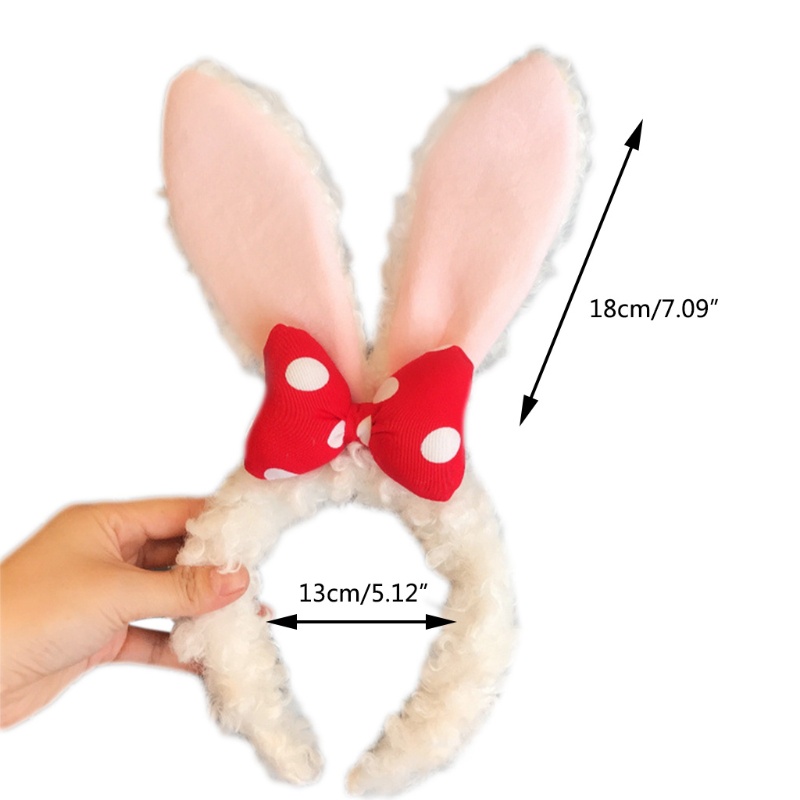 Băng Đô Tai Thỏ Phối Lông Xù Đính Nơ Họa Tiết Hoạt Hình Đáng Yêu