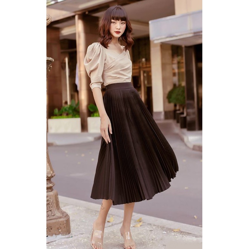 Chân váy xếp li CHARMO dáng dài chất lụa mịn Pleated Skirt | BigBuy360 - bigbuy360.vn