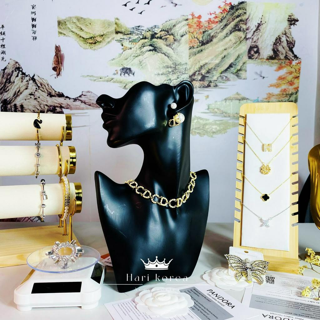 Sét trang sức CD ngọc nhỏ, Dây chuyền và bông tai thời trang, vòng cổ ngọc cao cấp hari korea accessories