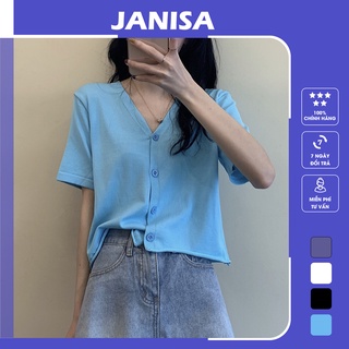 Áo croptop nữ đẹp form rộng ulzzang cổ V tay ngắn JANISA CT02