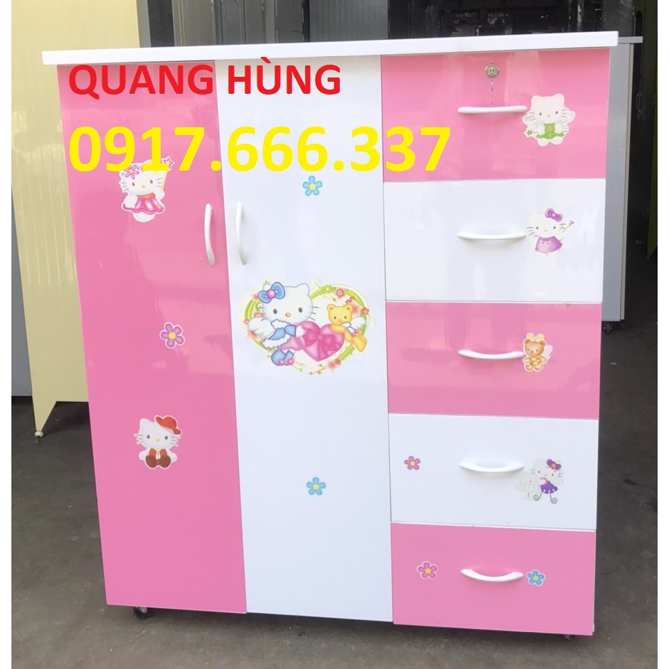 Tủ nhựa đài loan 2 cánh 5 ngăn màu trắng hồng - tặng kèm hình dán cho bé gái