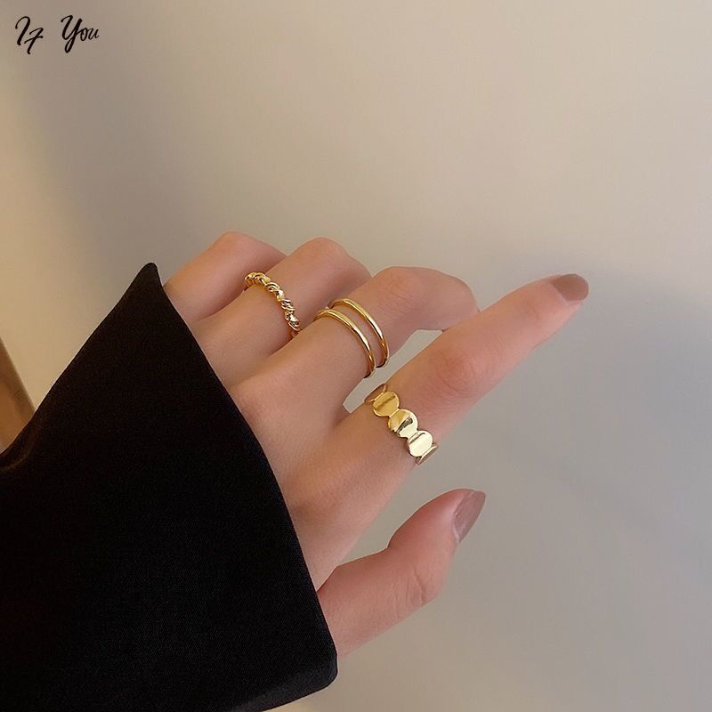 Bộ 3 Nhẫn Dạng Mở Mạ Vàng/Bạc Đơn Giản Dành Cho Nữ
